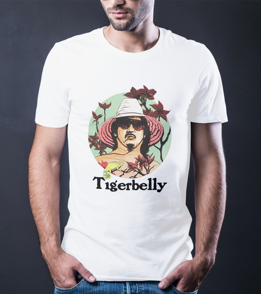 Tigerbelly Tropical Hat Person Surrounded By Flowers And Lizard T-Shirt