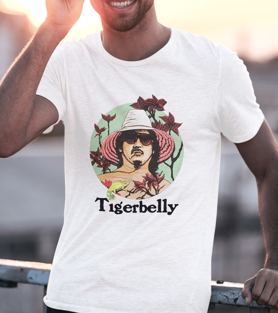 Tigerbelly Tropical Hat Person Surrounded By Flowers And Lizard T-Shirt