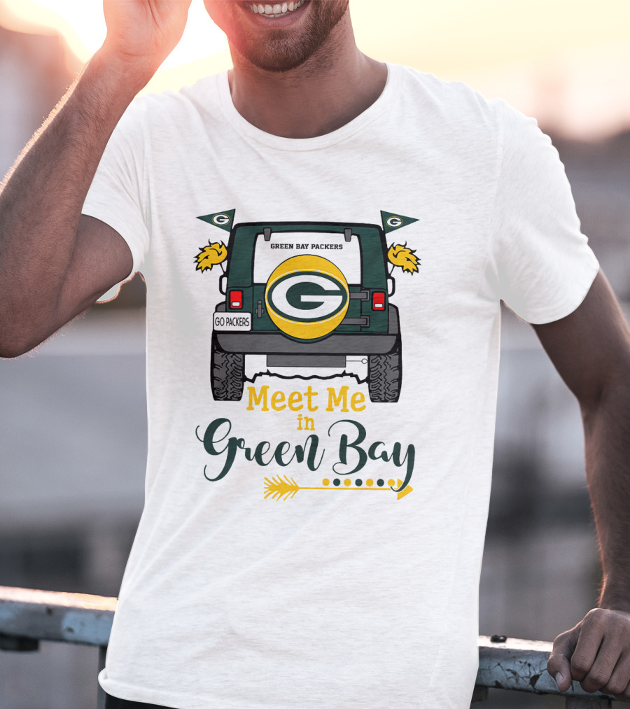 Meet Me In Green Bay Packers Jeep Tailgate Go Packers Flags Football Game Day T-Shirt
