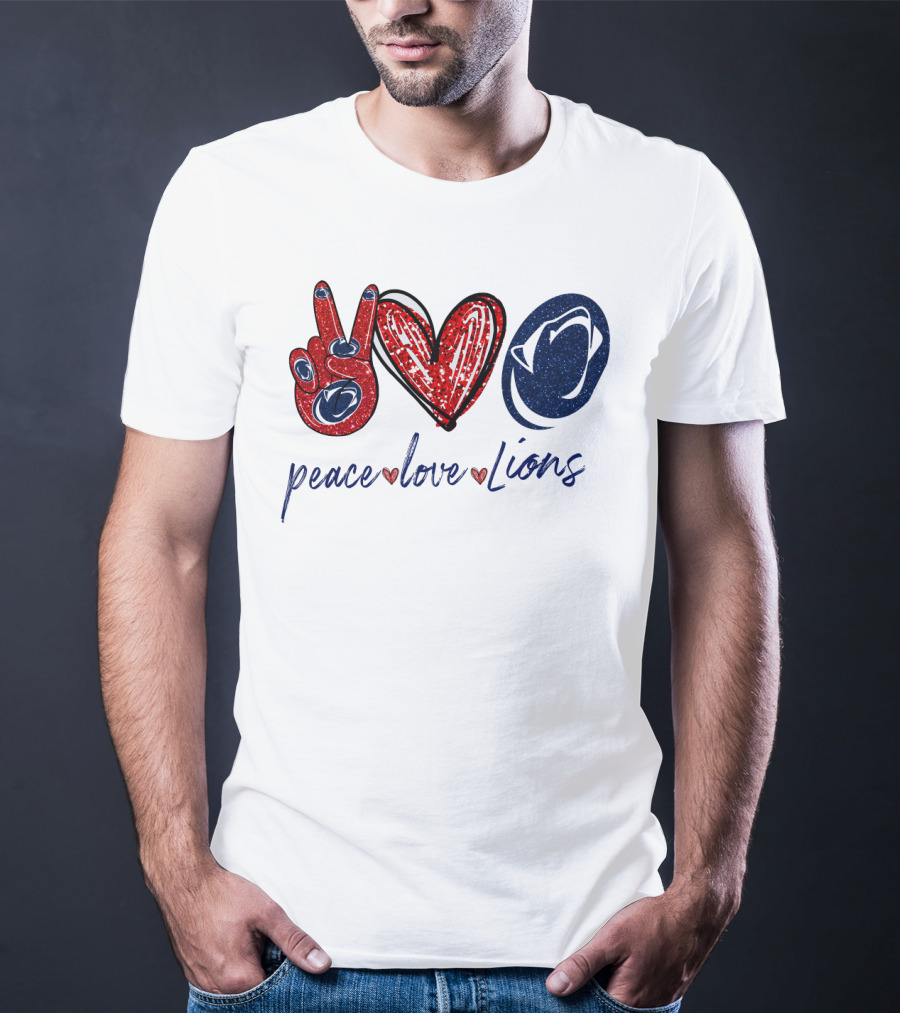 Peace Love Lions Penn State Blue And White T-Shirt