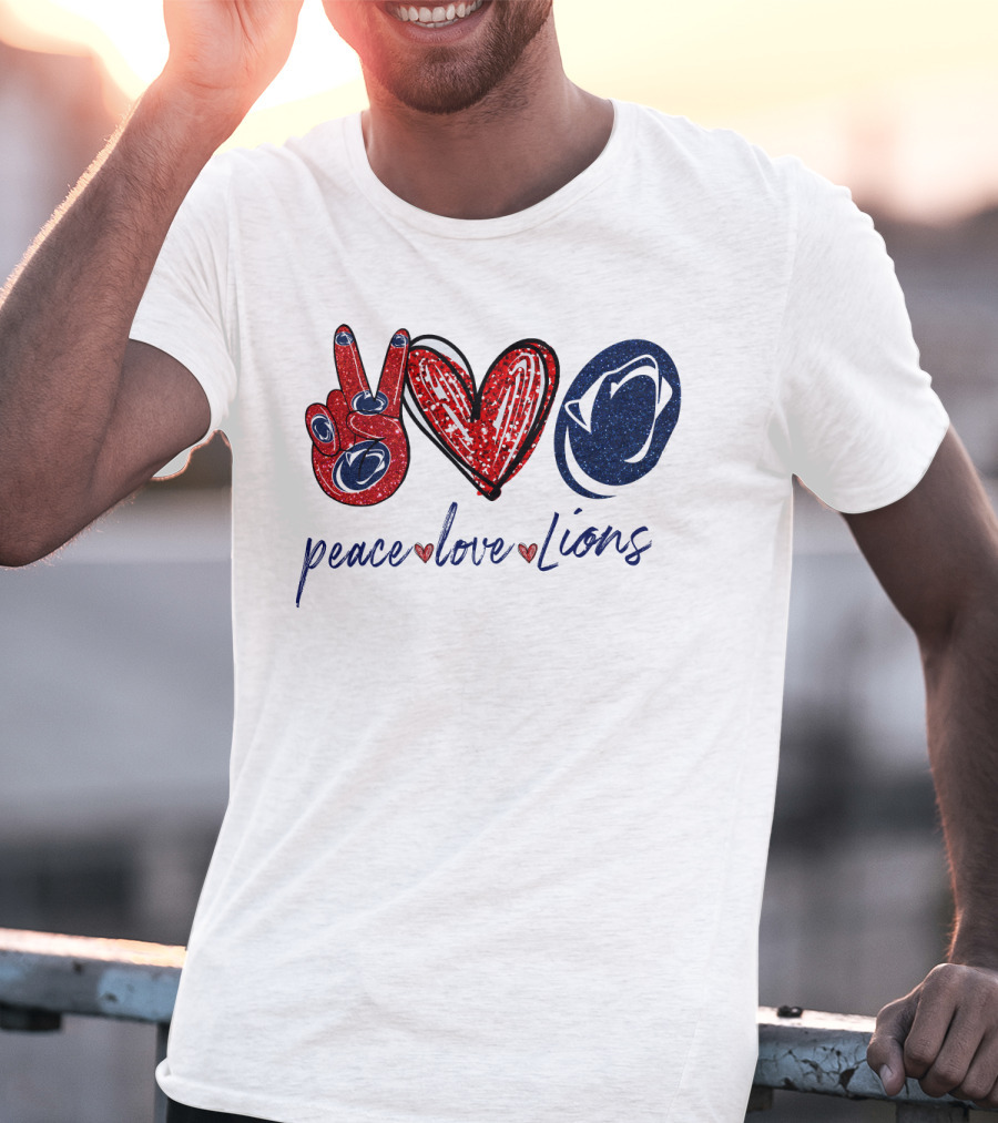 Peace Love Lions Penn State Blue And White T-Shirt