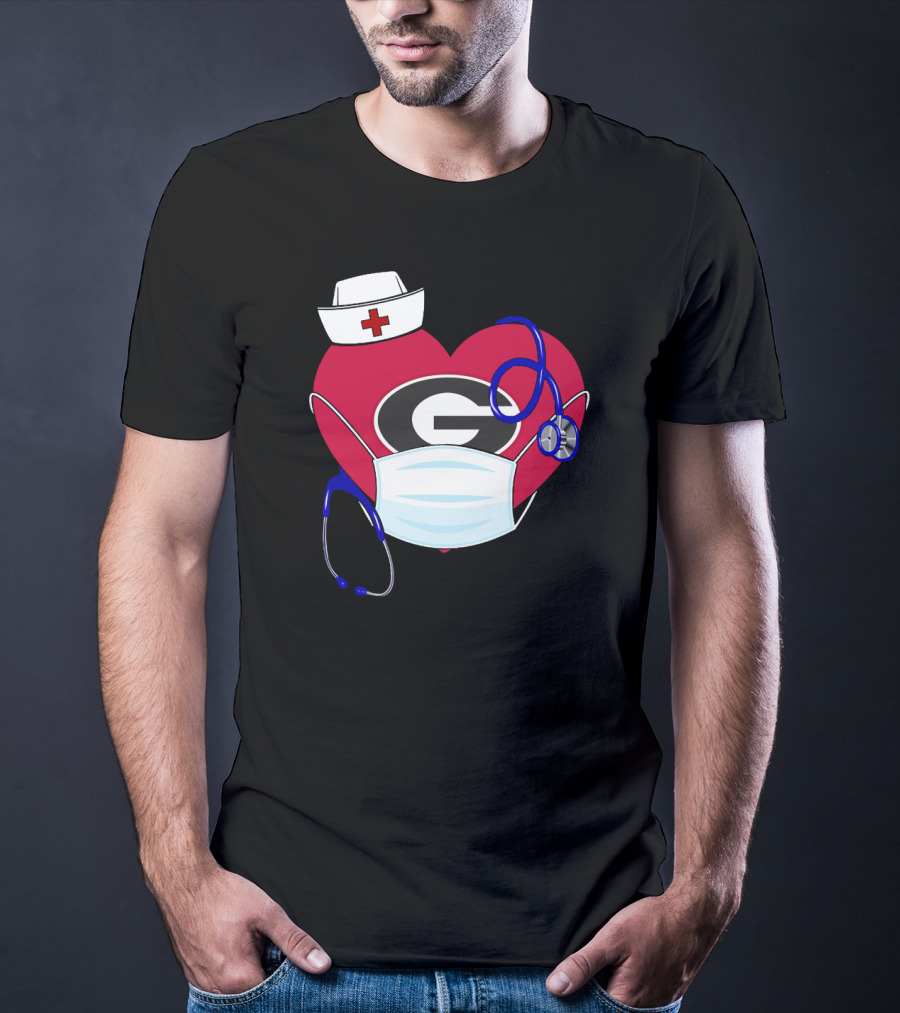 Georgia Bulldogs Heart Nurse Stethoscope Mask T-Shirt
