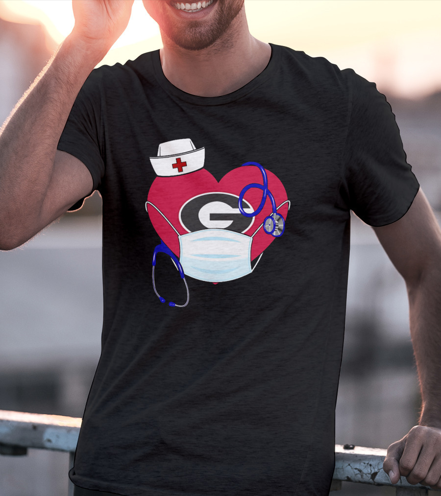 Georgia Bulldogs Heart Nurse Stethoscope Mask T-Shirt