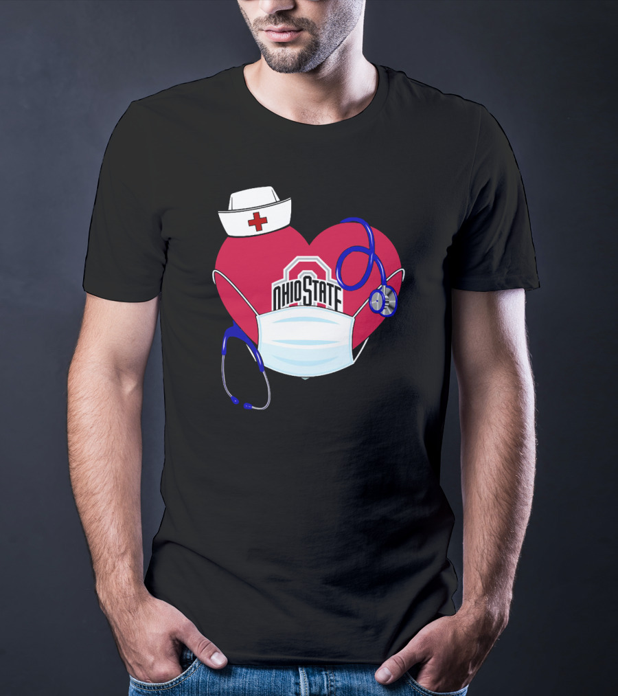 Ohio State Nurse Heart Stethoscope Mask T-Shirt