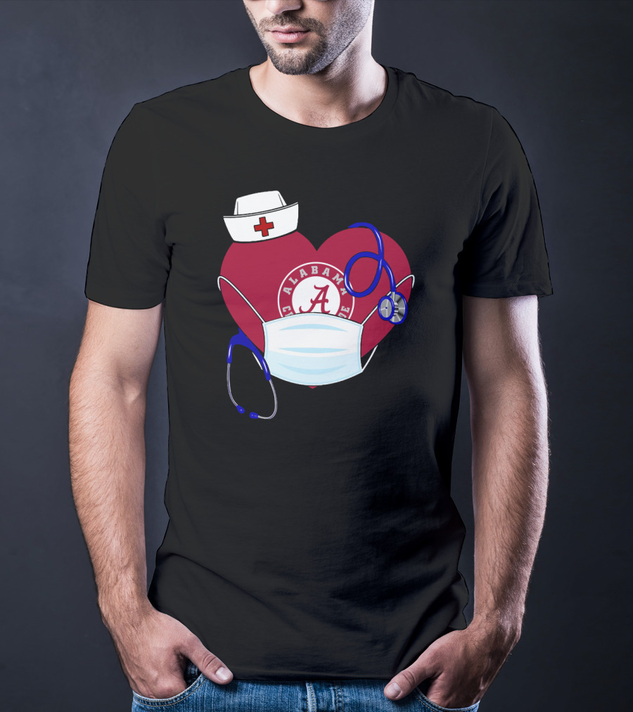 Heart Ala Alabama Crimson Tide Nurse Stethoscope Mask T-Shirt