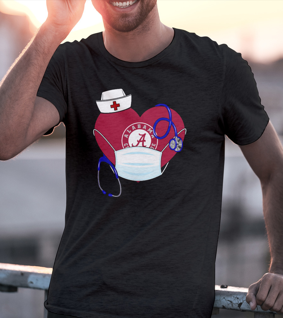 Heart Ala Alabama Crimson Tide Nurse Stethoscope Mask T-Shirt