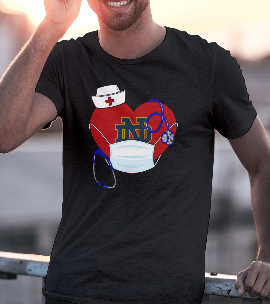 Notre Dame Heart Healthcare Nurse Mask Stethoscope T-Shirt