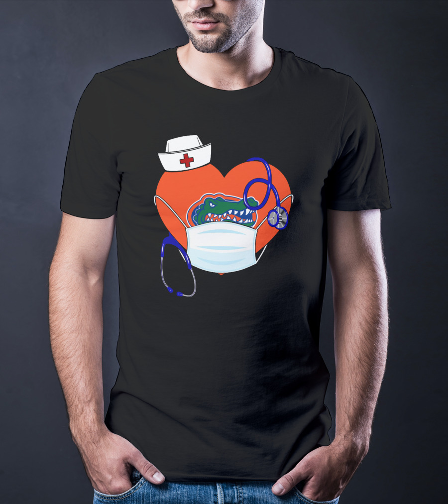 Heart Gators Nurse Healthcare Stethoscope Mask T-Shirt
