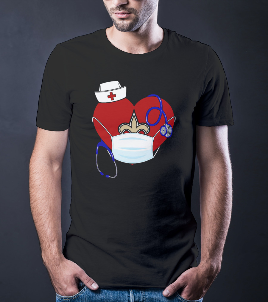Heart Saints Nurse Medical Mask Stethoscope Fleur-de-Lis T-Shirt