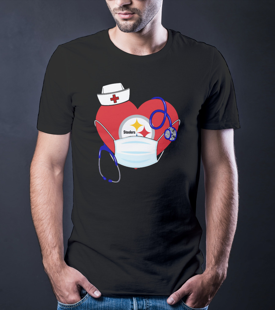 Steelers Nurse Heart With Stethoscope And Mask T-Shirt