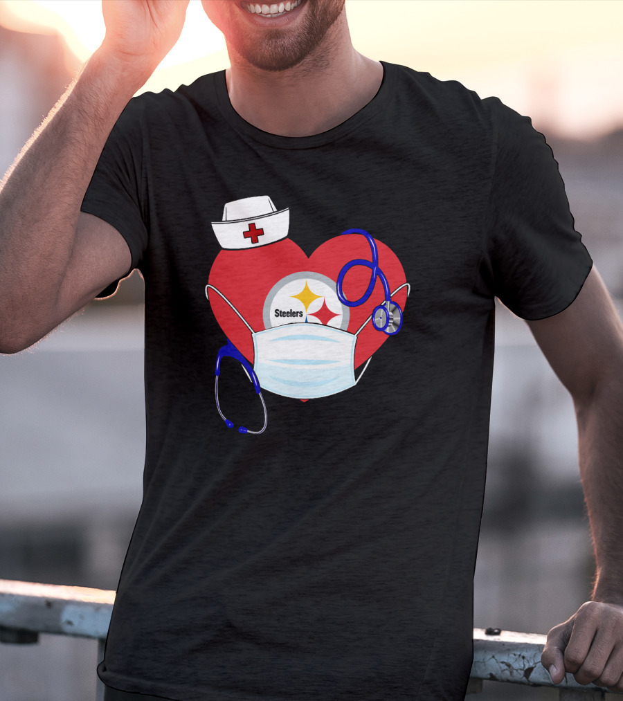 Steelers Nurse Heart With Stethoscope And Mask T-Shirt