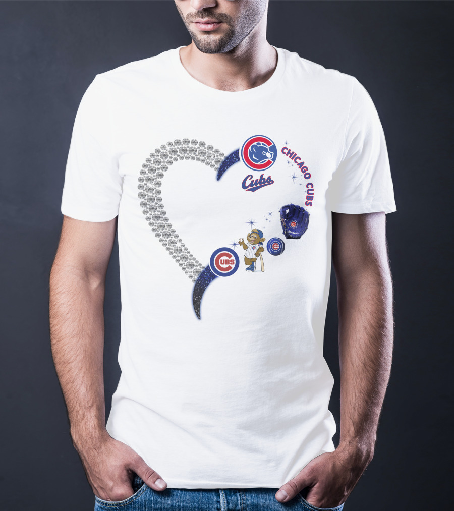 Chicago Cubs Heart Design With Logos And Bear Mascot T-Shirt