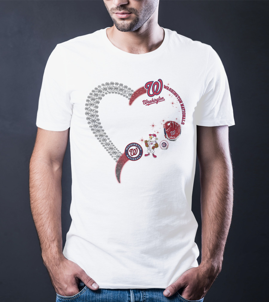 Washington Nationals W Heart Logo With Baseball Glove And Mascot T-Shirt