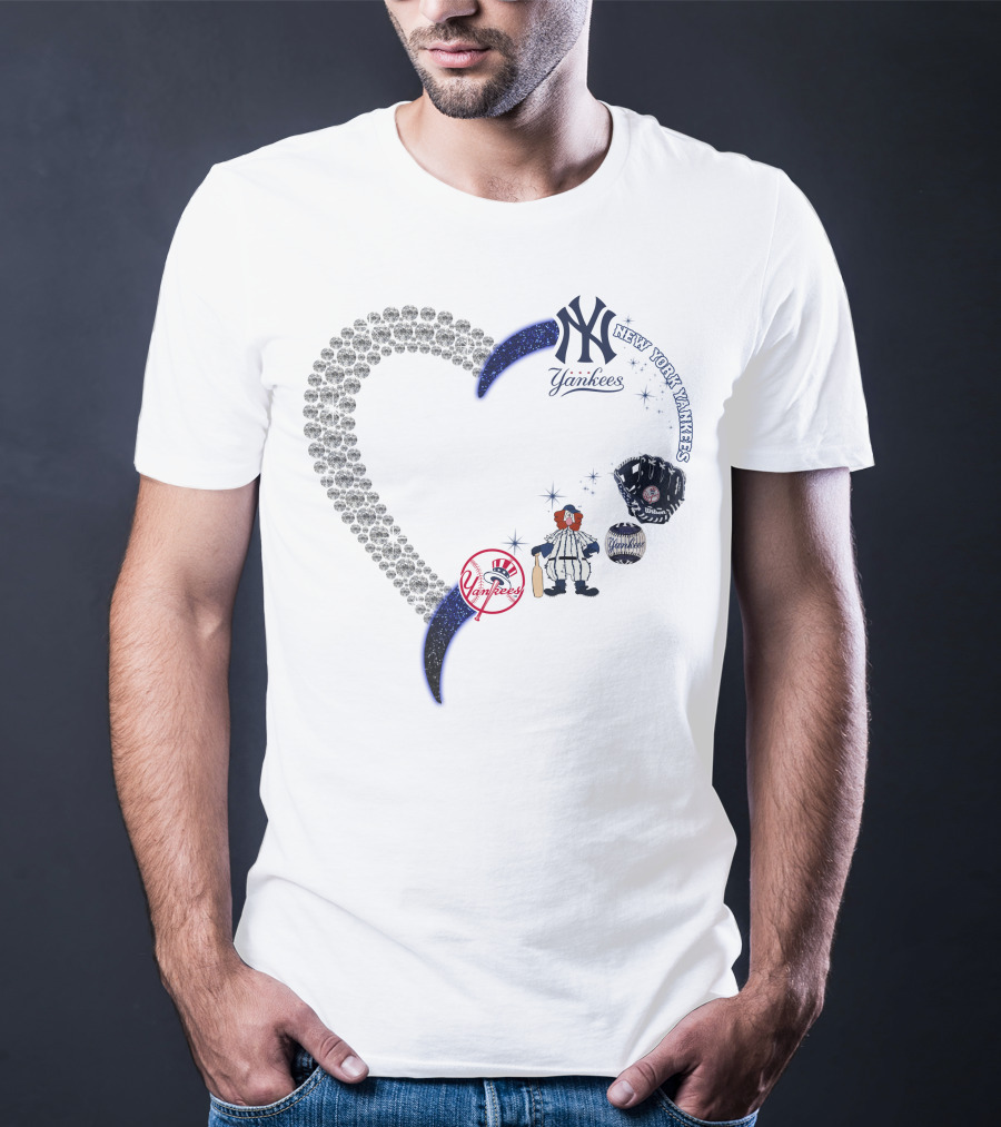 New York Yankees Heart Design With Baseball Elements T-Shirt