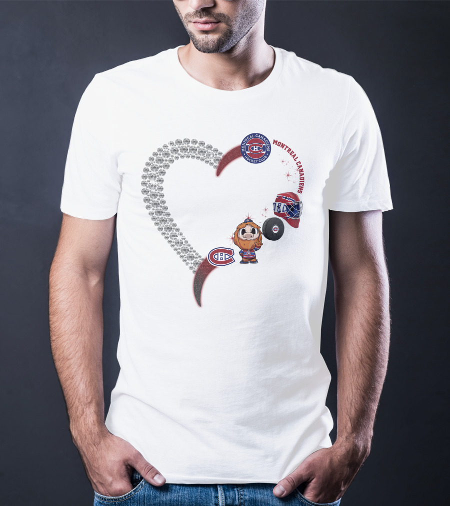 Heart Montreal Canadiens Hockey Club Mascot Helmet Puck Sparkle T-Shirt