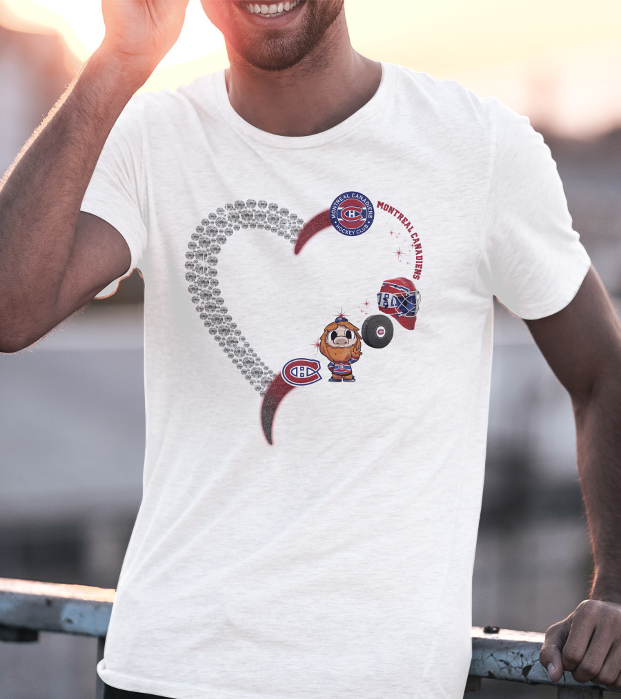 Heart Montreal Canadiens Hockey Club Mascot Helmet Puck Sparkle T-Shirt