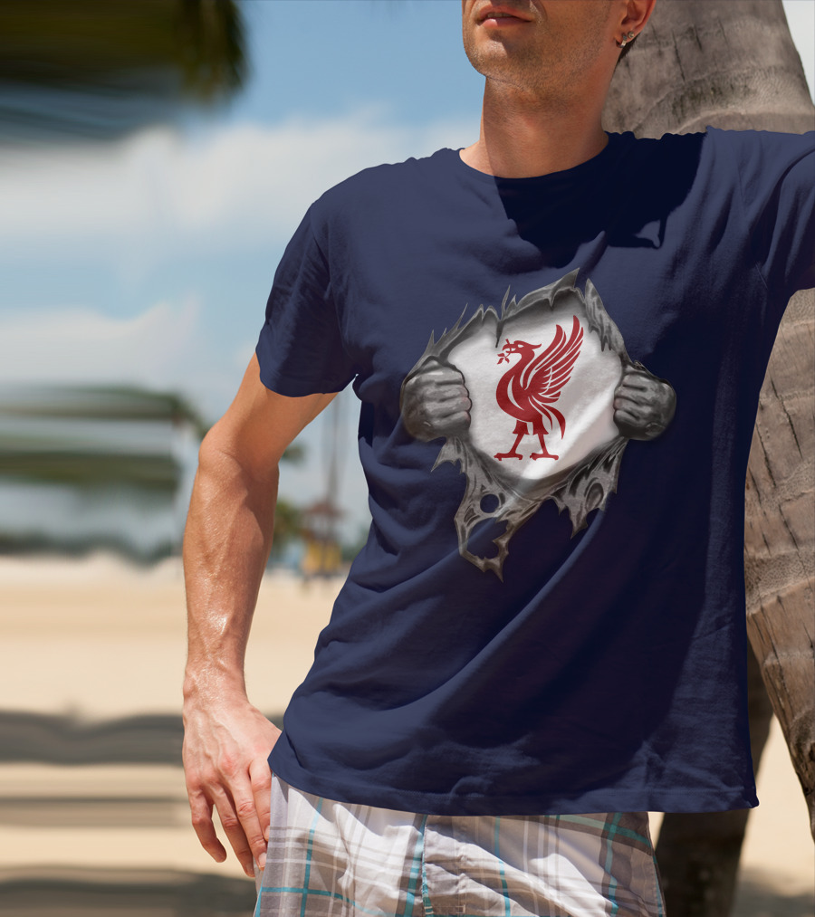 Proud To Be Liverpool Liverbird Crest Ripped T-Shirt