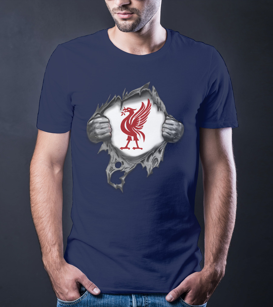 Proud To Be Liverpool Liverbird Crest Ripped T-Shirt