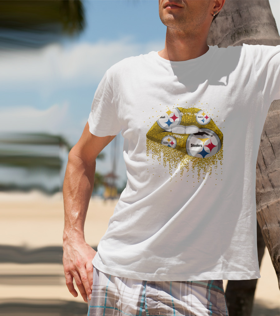 Steelers Glitter Lips Pittsburgh Football T-Shirt