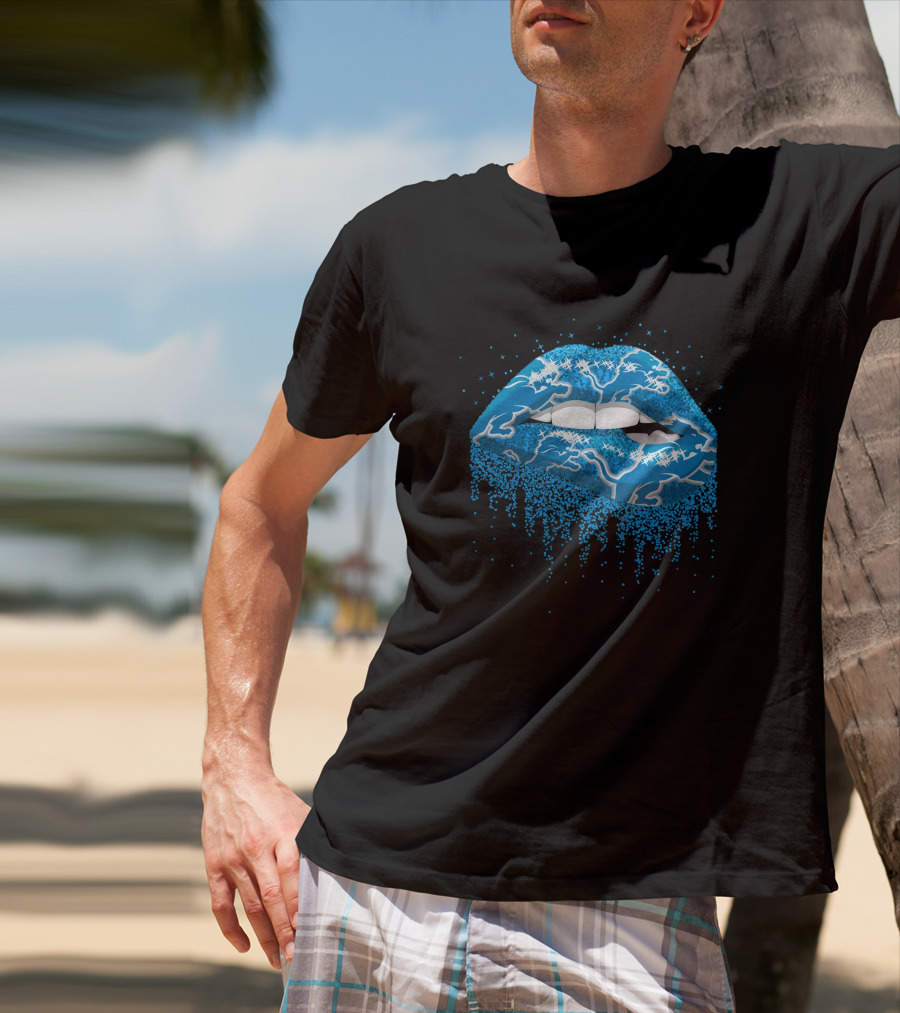 Detroit Lions Blue Dripping Lips T-Shirt