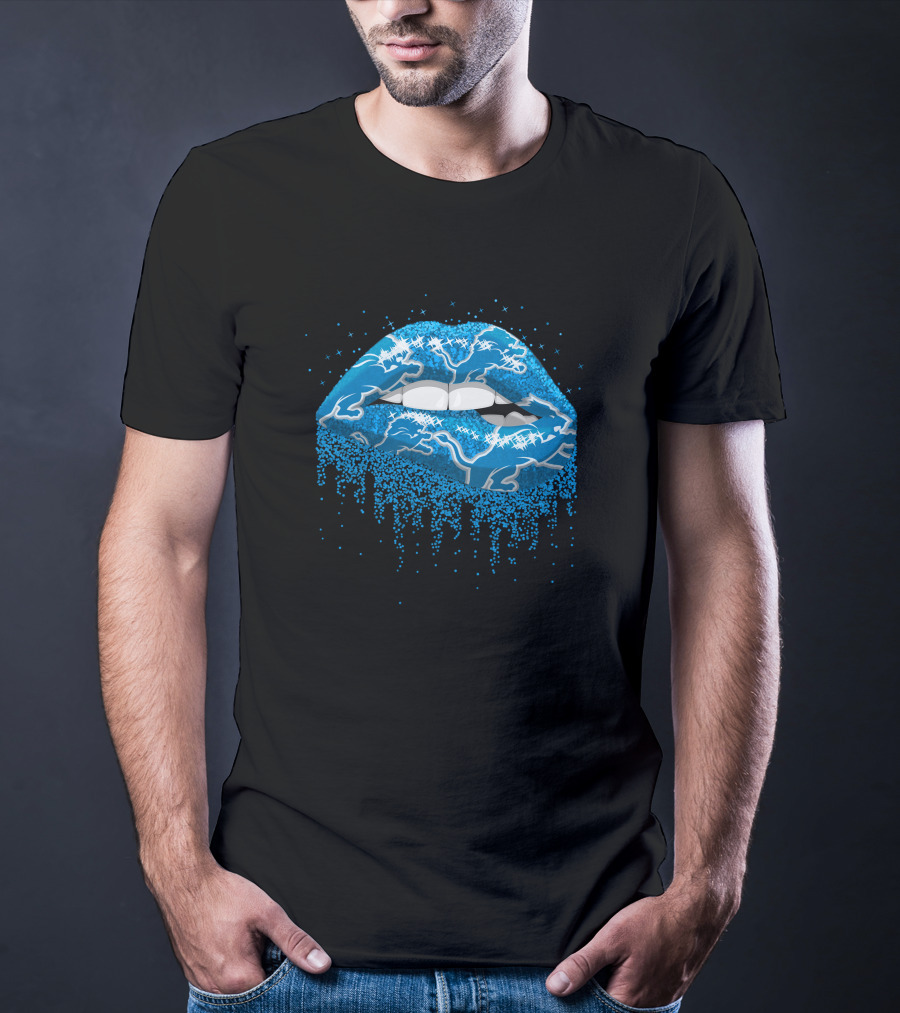 Detroit Lions Blue Dripping Lips T-Shirt