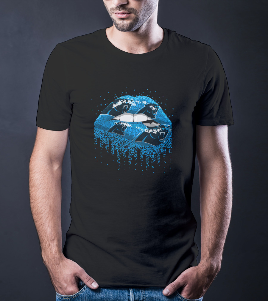 Carolina Panthers Glitter Lips Burst With Panther T-Shirt