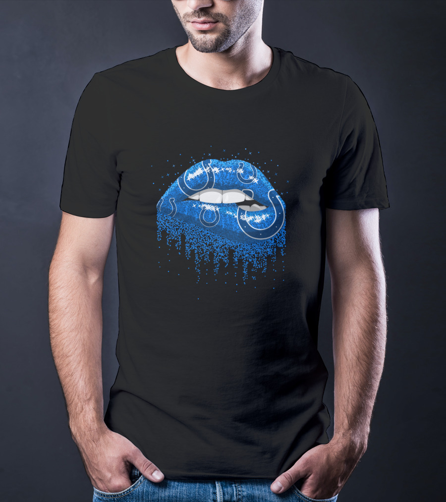 Indianapolis Colts Blue Glitter Lips With Horseshoe T-Shirt