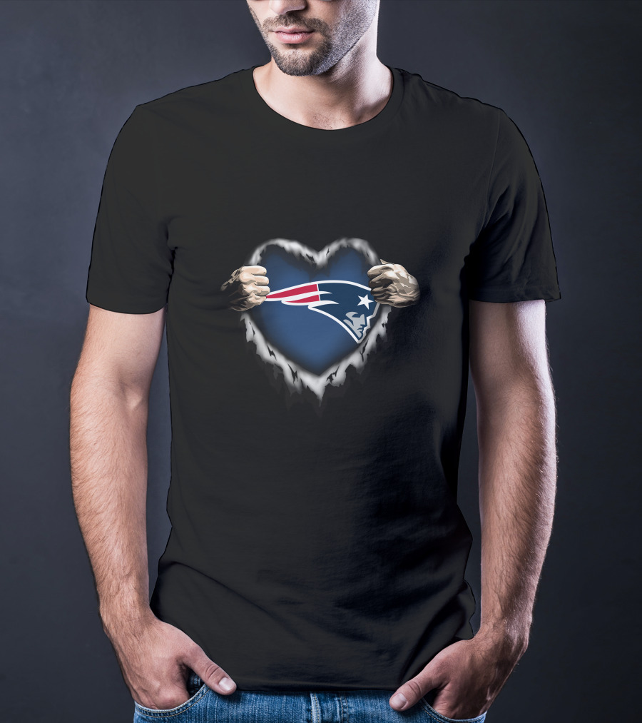 New England Patriots Ripped Heart Hands T-Shirt