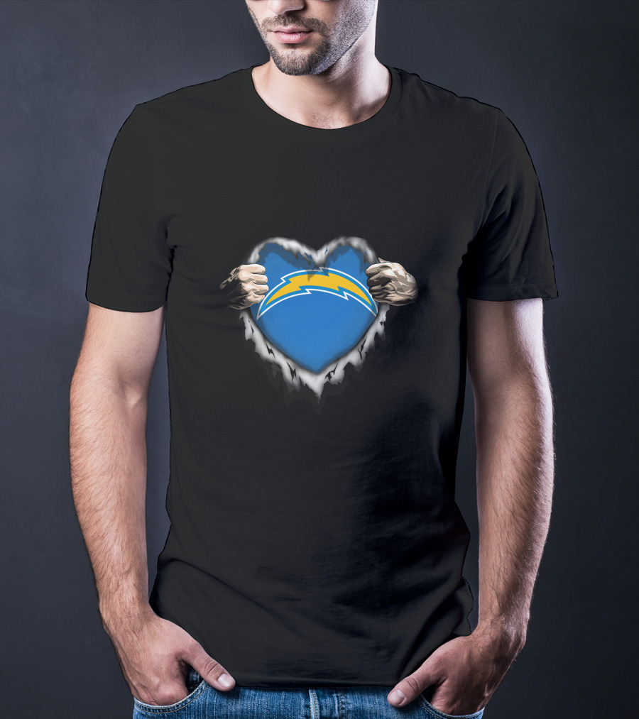 Los Angeles Chargers Heart Ripped Hands T-Shirt