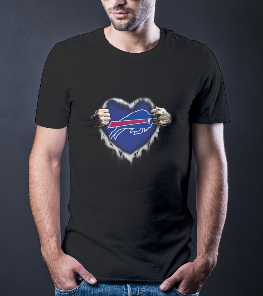 Buffalo Bills Ripped Heart With Logo In Hands T-Shirt