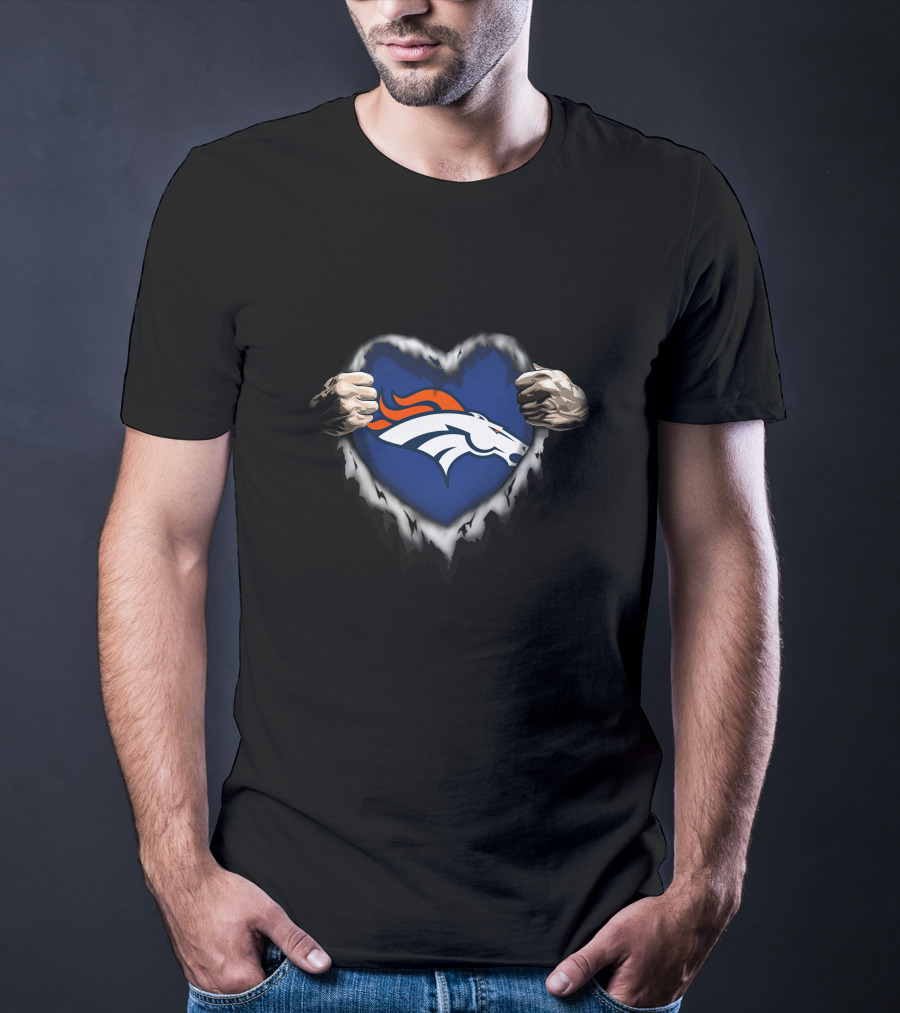 Denver Broncos Heart Rip Logo Hands T-Shirt