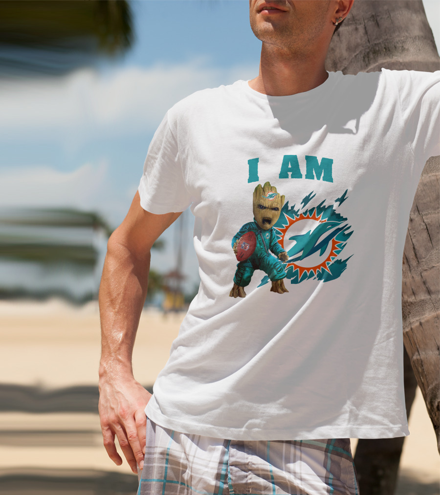 I Am Groot Miami Dolphins Football Fan Character T-Shirt
