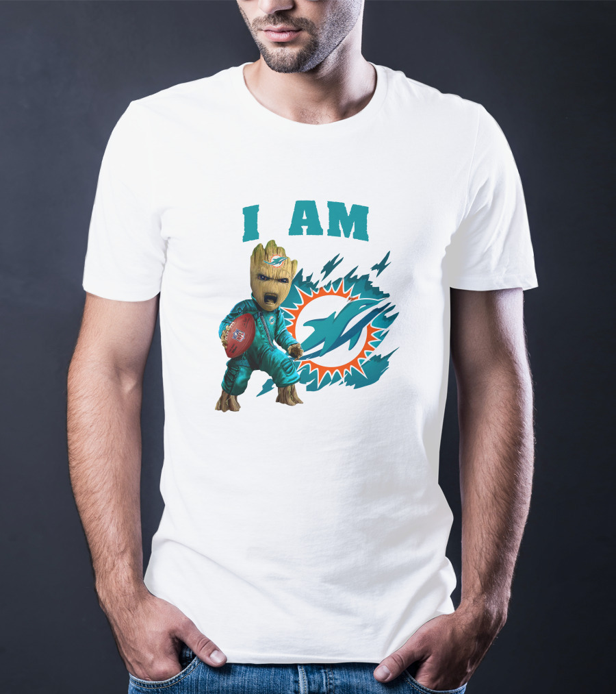 I Am Groot Miami Dolphins Football Fan Character T-Shirt