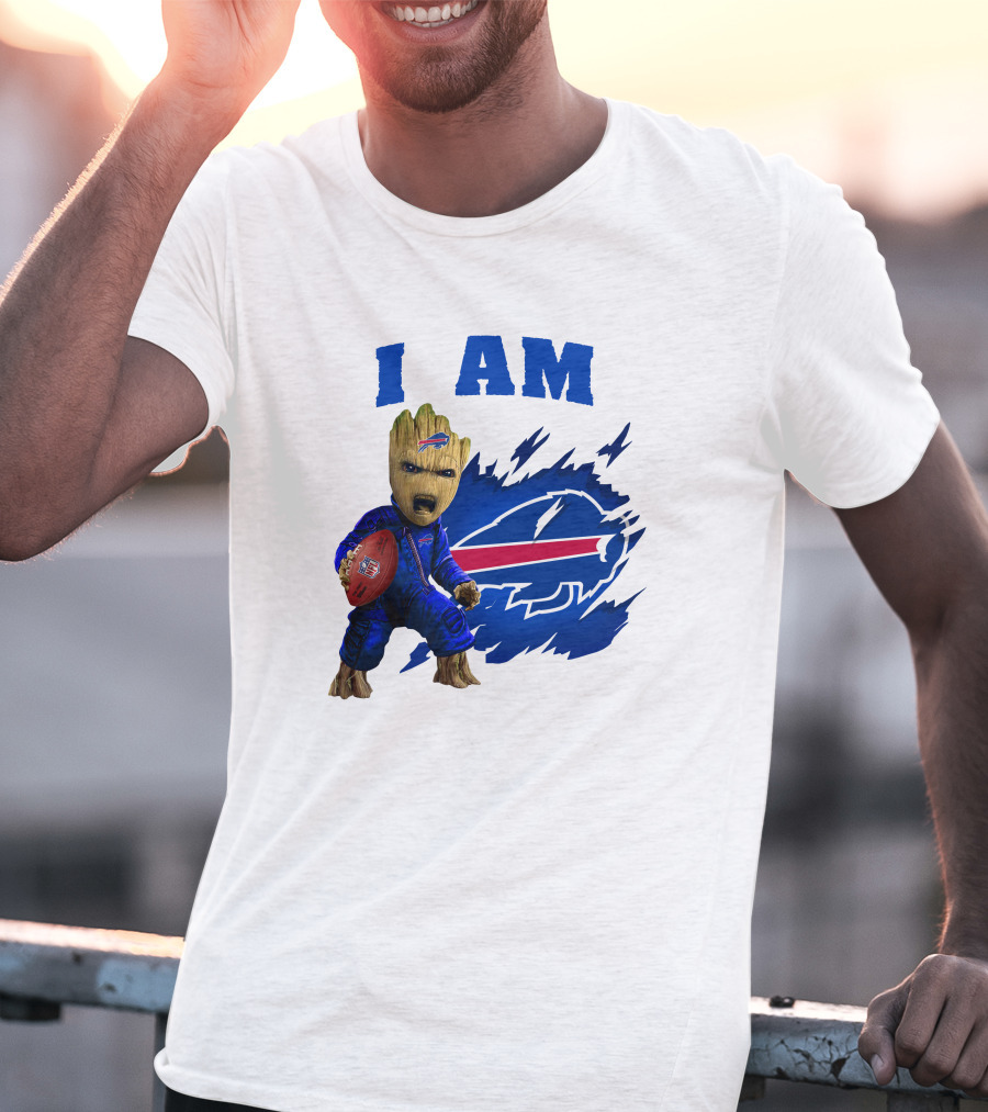 Groot Holding Football Buffalo Bills Logo I Am T-Shirt