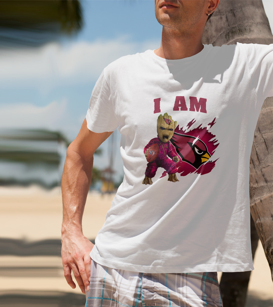 I Am Groot Arizona Cardinals Football Marvel сочетает в себе героя и спортивная команда на фоне карточной иконки T-Shirt