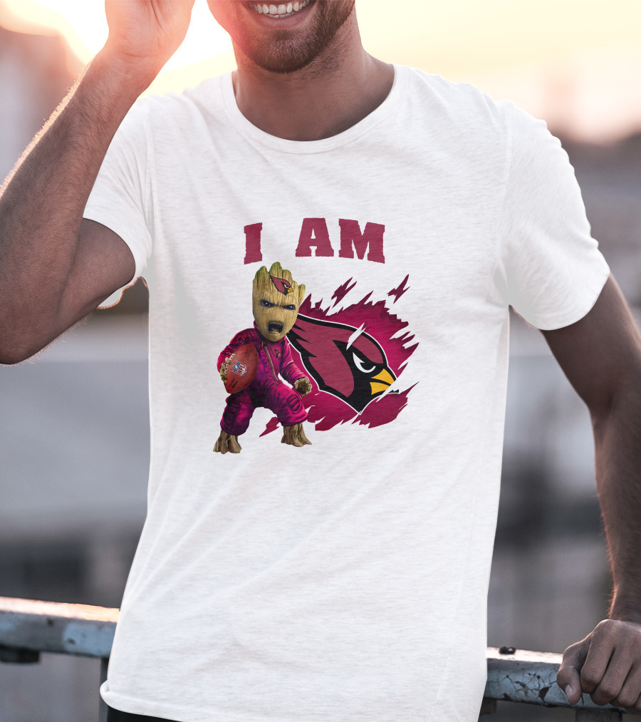 I Am Groot Arizona Cardinals Football Marvel сочетает в себе героя и спортивная команда на фоне карточной иконки T-Shirt