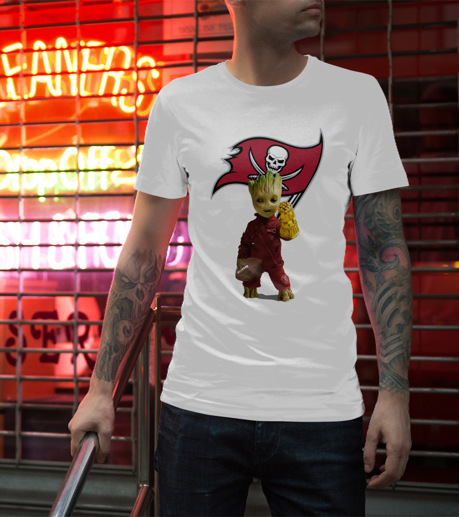 Groot Holding Football With Tampa Bay Buccaneers T-Shirt