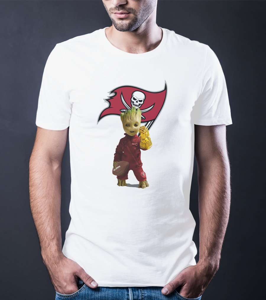 Groot Holding Football With Tampa Bay Buccaneers T-Shirt