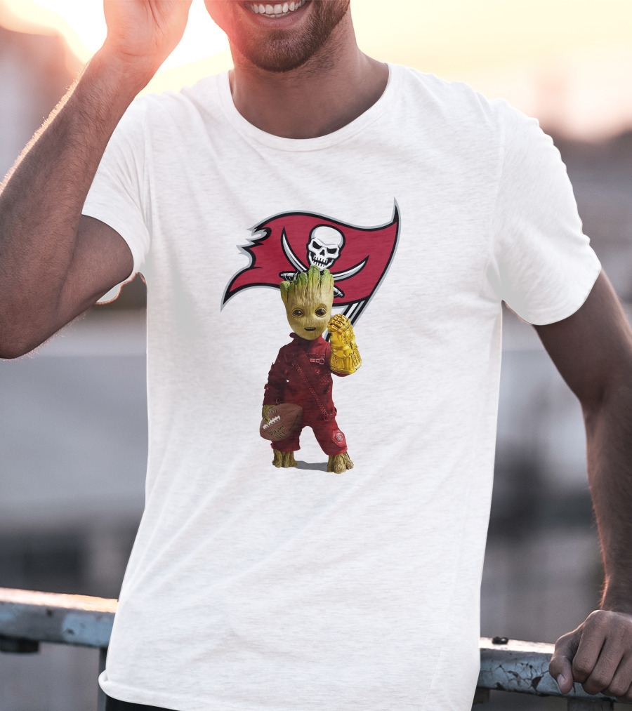 Groot Holding Football With Tampa Bay Buccaneers T-Shirt