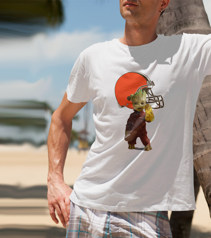 Cleveland Browns Football Groot And Infinity Gauntlet T-Shirt
