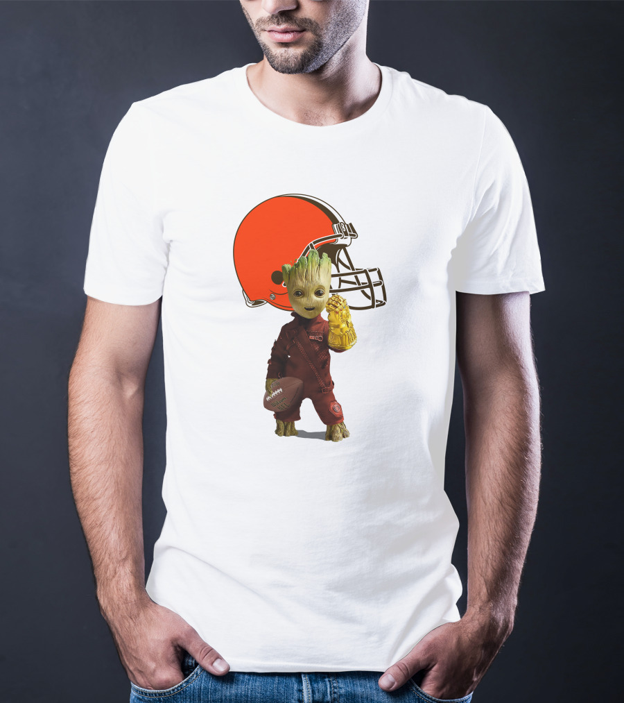 Cleveland Browns Football Groot And Infinity Gauntlet T-Shirt