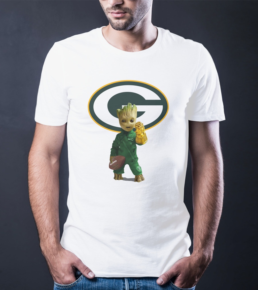 Green Bay Packers Groot Football Holding Infinity Gauntlet T-Shirt