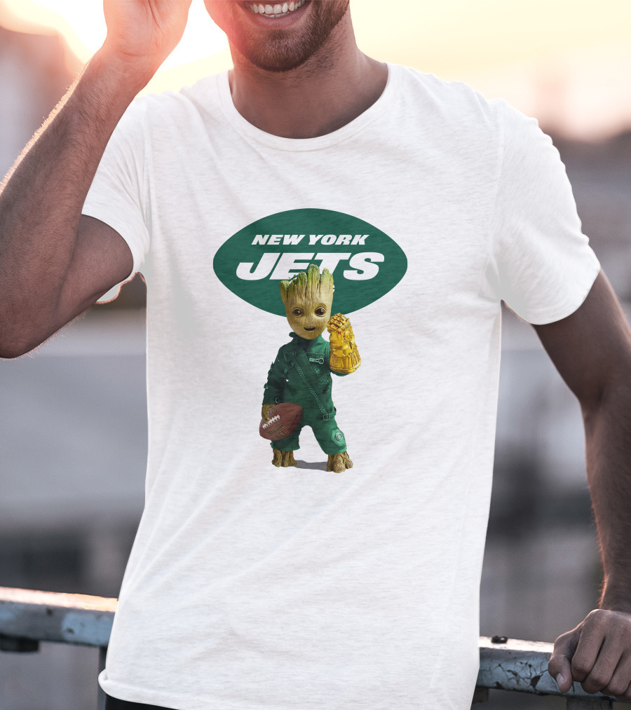 New York Jets Groot Football Marvel Crossover T-Shirt