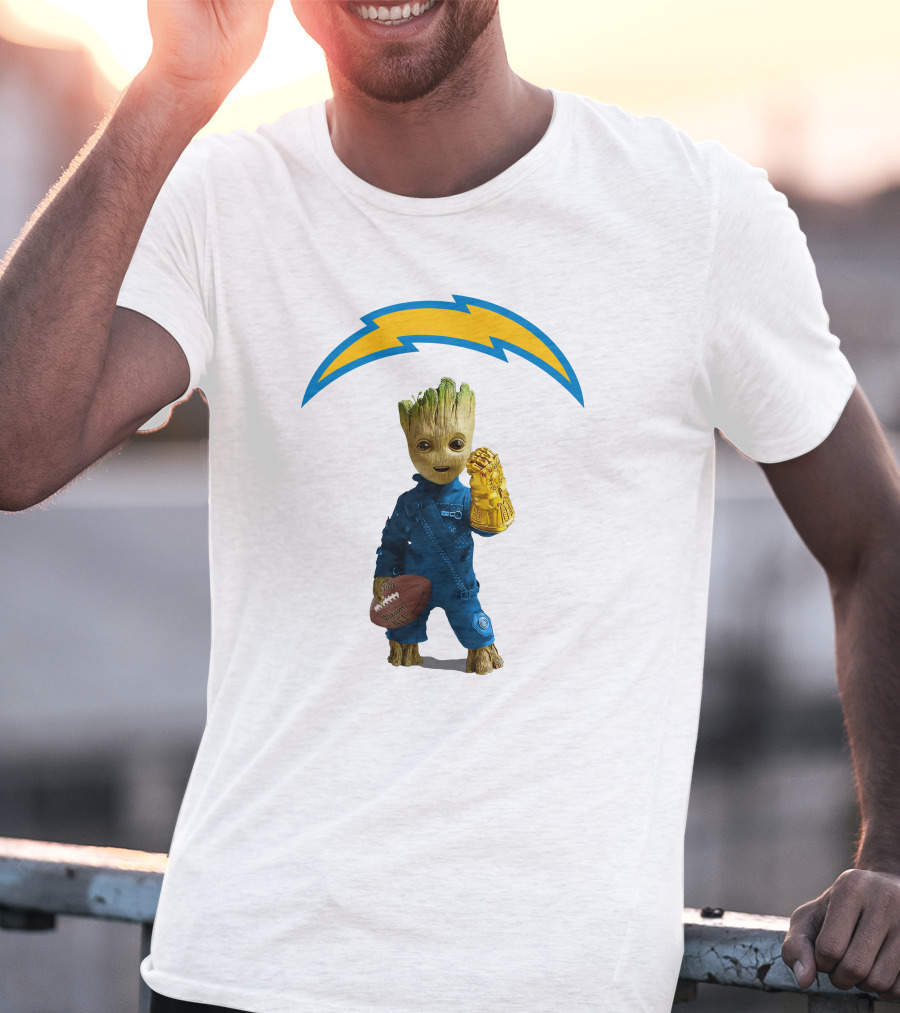 Los Angeles Chargers Groot Infinity Gauntlet Football T-Shirt