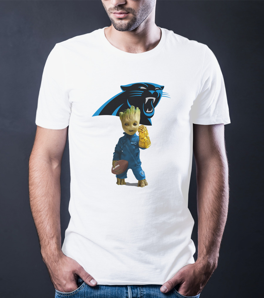 Carolina Panthers Groot Football Infinity Gauntlet Crossover T-Shirt