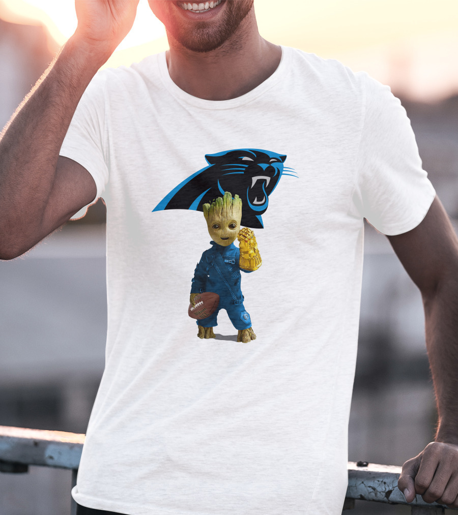 Carolina Panthers Groot Football Infinity Gauntlet Crossover T-Shirt
