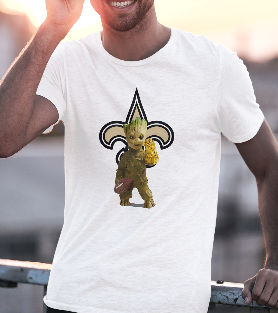 New Orleans Saints Groot Football Infinity Gauntlet Fleur-de-lis T-Shirt