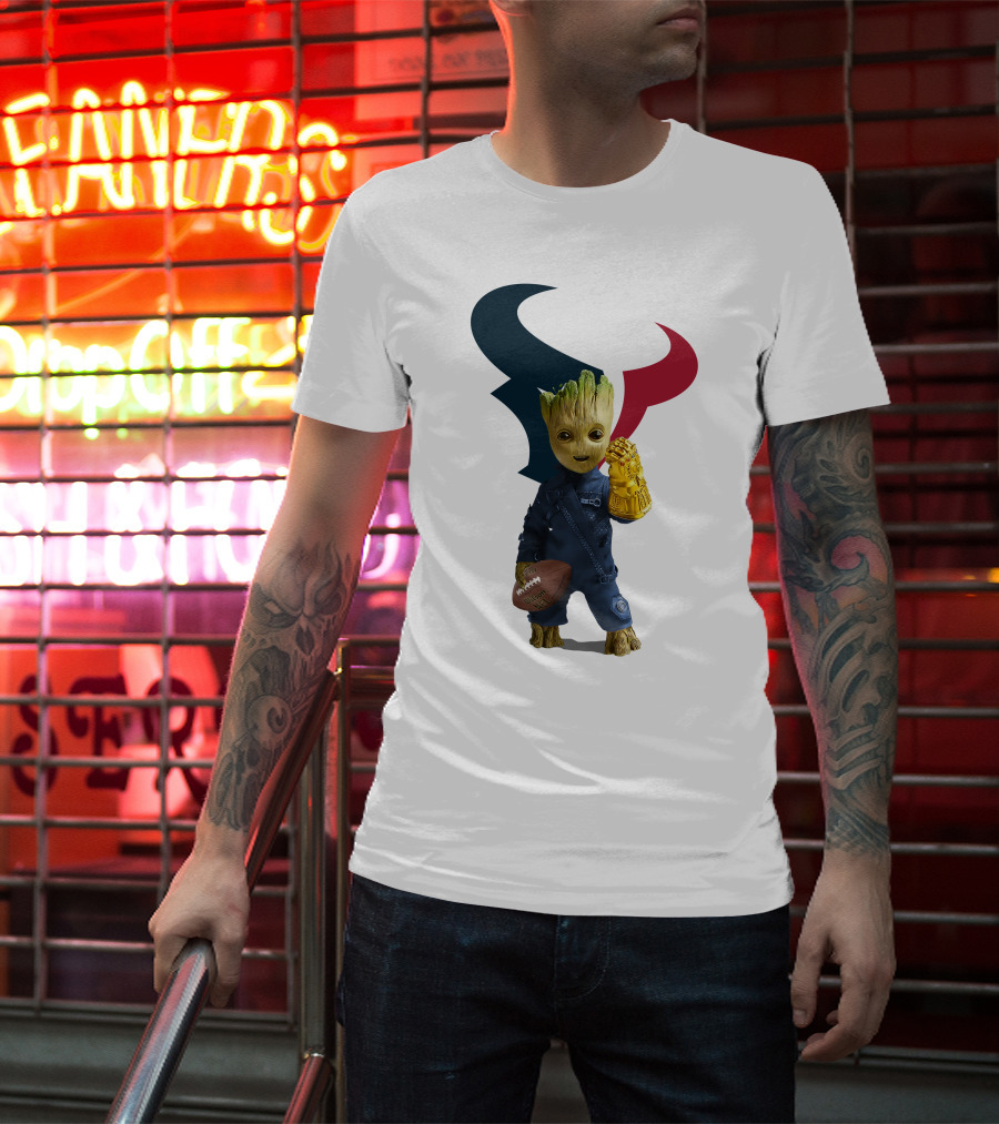 Houston Texans Groot Football Infinity Gauntlet T-Shirt