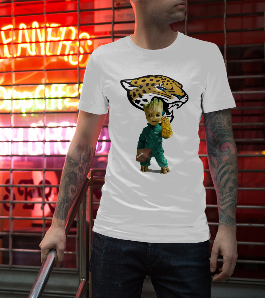 Jacksonville Jaguars Groot Football Infinity Gauntlet T-Shirt