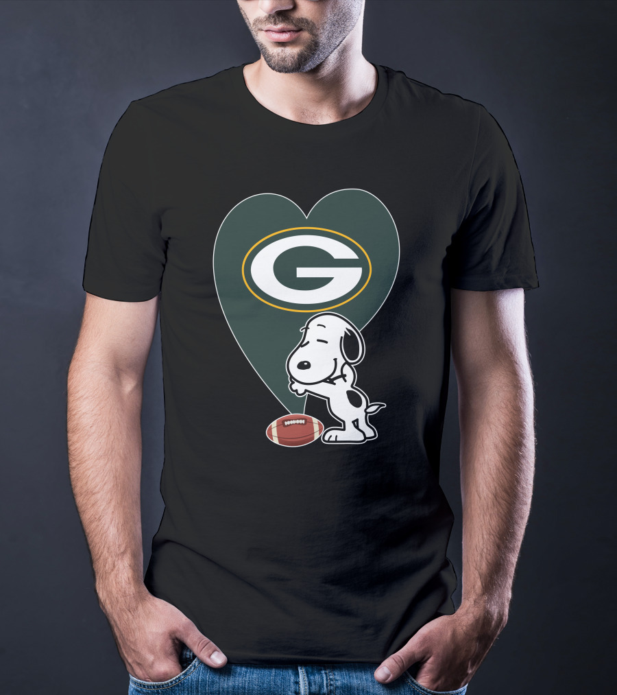 Green Bay Packers Snoopy Heart Football Hug T-Shirt